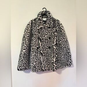 Rachel Zoe Black and White Leopard Faux Fur Cape Coat